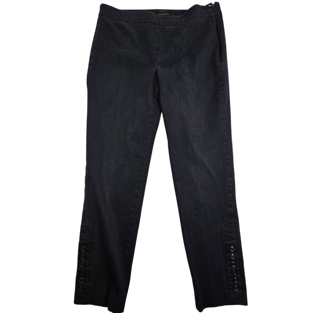 Talbots Chatham Ankle Pants Navy Blue Button Detail Women 8 Bi Stretch Trouser